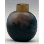 Moss agate snuff bottle, the flattened globular greyish body with green inclusions to the lower