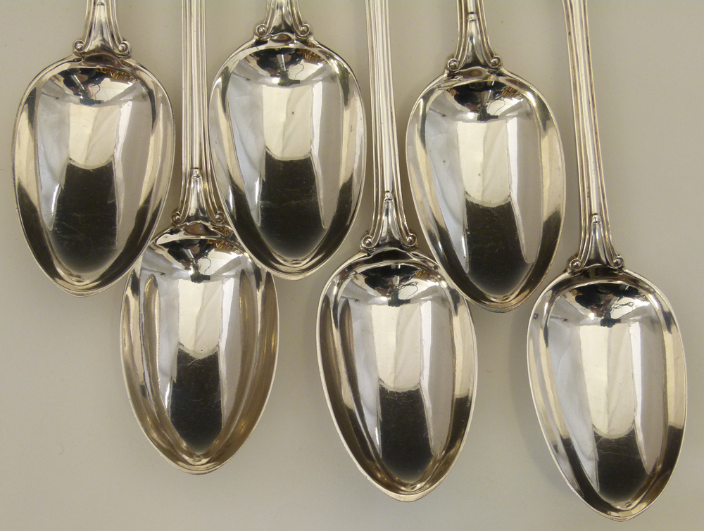 Victorian silver fiddle & thread pattern flatware of six dessert forks, six dessert spoons, six - Image 10 of 14