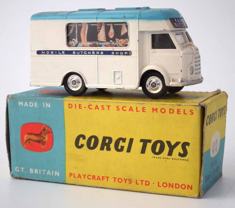 Corgi boxed Smiths 'Karrier Bantam' Mobile Butchers Shop, model 413.     Condition report: The box