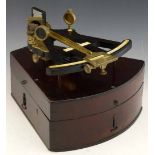 Ebony and brass octant, signed J. M. Hyde, Bristol, the scale divided 105-0, twin mirrors with two