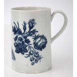 Worcester mug circa 1770, printed in underglaze blue with Natural Sprays pattern, crescent mark to