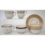 Pinxton cup and saucer circa 1800   of facetted bute shape, together with three Derby cups and a