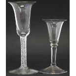 Gin glass circa 1750, with flaring bowl, knopped stem and folded foot, also a wine glass with bell