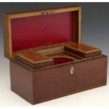 George III partridge wood tea caddy, the interior of two boxes and a central well, width 31cm.