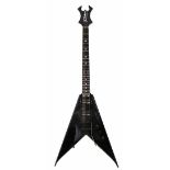 B.C. Rich N.J. series flying V, with none tuner headstock, finished in black, serial number