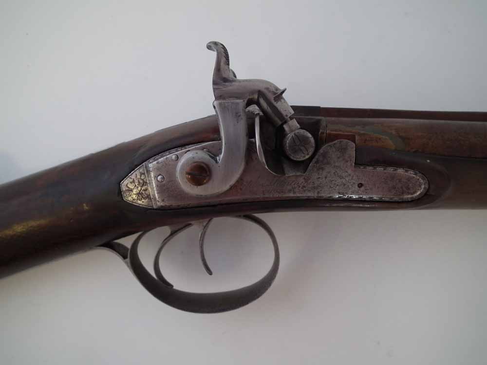 Percussion double barrel shotgun by Joseph Manton London, converted from flintlock, with Damascus 16 - Image 3 of 11