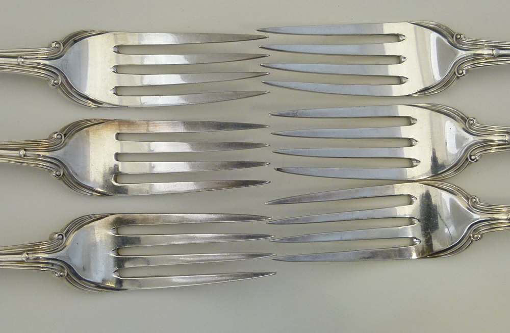 Victorian silver fiddle & thread pattern flatware of six dessert forks, six dessert spoons, six - Image 3 of 14