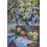 A. Wilkinson, 20th century,  Still life with fruit and flowers, signed, pastel, 72 x 52.5cm.; 28.