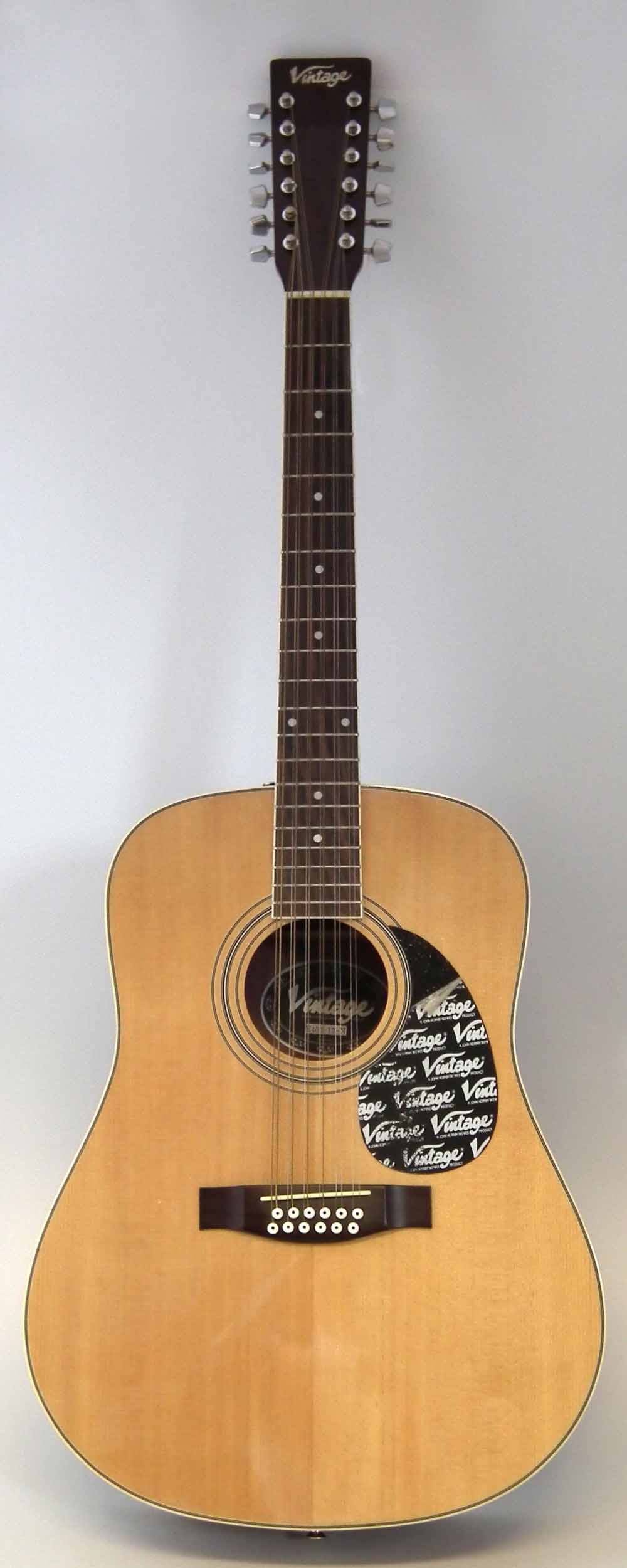 Vintage 12 String dreadnought guitar, serial number E400-12-N with mahogany back and sides.