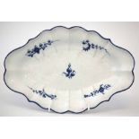 Caughley dish circa 1790   painted with scattered flowers in underglaze blue within a basket weave