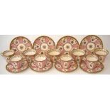 Chamberlains Worcester part service circa 1820   painted with flora on pink and white panels, to