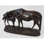 After Pierre Lenordez (1815-1892), an animalier bronze of a mare and foal, inscribed 'Catherine