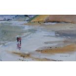 Sue Atkinson (1949-),  Figures on the beach at Runswick Bay, signed and dated '03, watercolour, 16 x