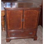 Reproduction mahogany and inlaid television cabinet. Condition report: see terms and conditions