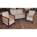 Bergere three piece suite with sofa and two side chairs. Condition report: see terms and conditions