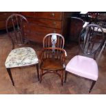 Yew and elm child's Windsor chair and two Edwardian chairs. Condition report: see terms and