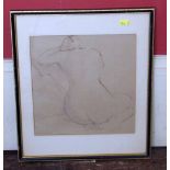 English School, 20th century,   Kneeling nude, indistinctly signed, drawing.    * Purchased from the