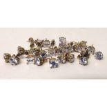 Approx 24 9ct unmarked single crystal ear studs 21g gross (two styles) Condition report: see terms