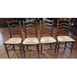 Four oak ladder back chairs. Condition report: see terms and conditions