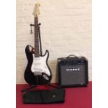 Cruiser by Crafter black and white electric guitar with amplifier and stand. Condition report: see