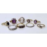 Nine 9ct gold gem set dress rings, 20.4g. Condition report: see terms and conditions