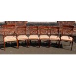 Set of six Edwardian mahogany and inlaid dining chairs (2 carvers). Condition report: see terms