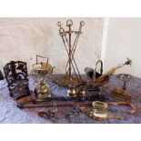 Brass companion set, Dunhill Tinder Pistol and other metalware Condition report: see terms and