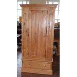 Modern pine single door wardrobe with drawer to base. Condition report: see terms and conditions