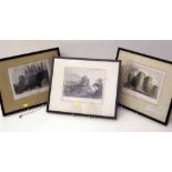 Three framed coloured engravings "The Castle of Limerick" etc. Condition report: see terms and