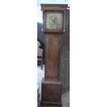 Oak longcased clock with a brass dial signed Thomas Birchall, Nantwich with pendulum and two