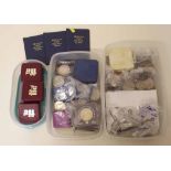 Collection of QEII £5  coins, crowns and 50 pences in packets and loose. Condition report: see terms