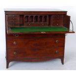 Mahogany secretaire chest, circa 1840, the fall front revealing a fitted interior, over three long