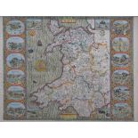 John Speed (1552-1629), Map of Wales, decorated with sixteen small vignettes to corners and side