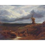 Style of John Linnell (British, 1792-1882),  "The Coming Storm", titled on verso, oil on canvas,