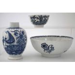 Liverpool Seth Pennington teabowl and a slop bowl circa 1780, one printed with a Gillyflower pattern