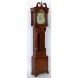 Oak longcased clock banded in mahogany, painted break arch dial named Wm Hewson, Lincoln, eight-