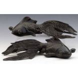 Pair of Japanese patinated bronze models of kuro demekin goldfish, Meiji - Taisho period length