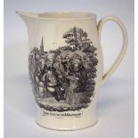 Creamware jug circa 1800,   printed with 'The Church Militant' the reverse printed with verse,  17.