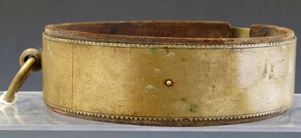 Brass and leather adjustable dog collar, inscribed " TR Harvey, 45 John Street, Stafford" width 6cm, - Image 5 of 7
