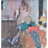 Don Mckinlay (1929-),  "Sketching", initialled, titled on artist's label verso, oil on board, 59.5 x