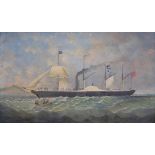 Maritime School, 19th century,   A steamship off the coast, unsigned, oil on panel, 23 x 39.5cm.;