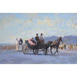 William Norman Gaunt (1918-2001),  Figures in an open carriage, signed, oil on board, 59.5 x