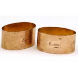 Pair of oval 9ct gold napkin rings, engraved "Sir" and "Madam", , gross weight 79.3.g