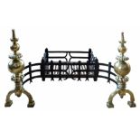 Cast iron and brass dog grate, width 44cm.