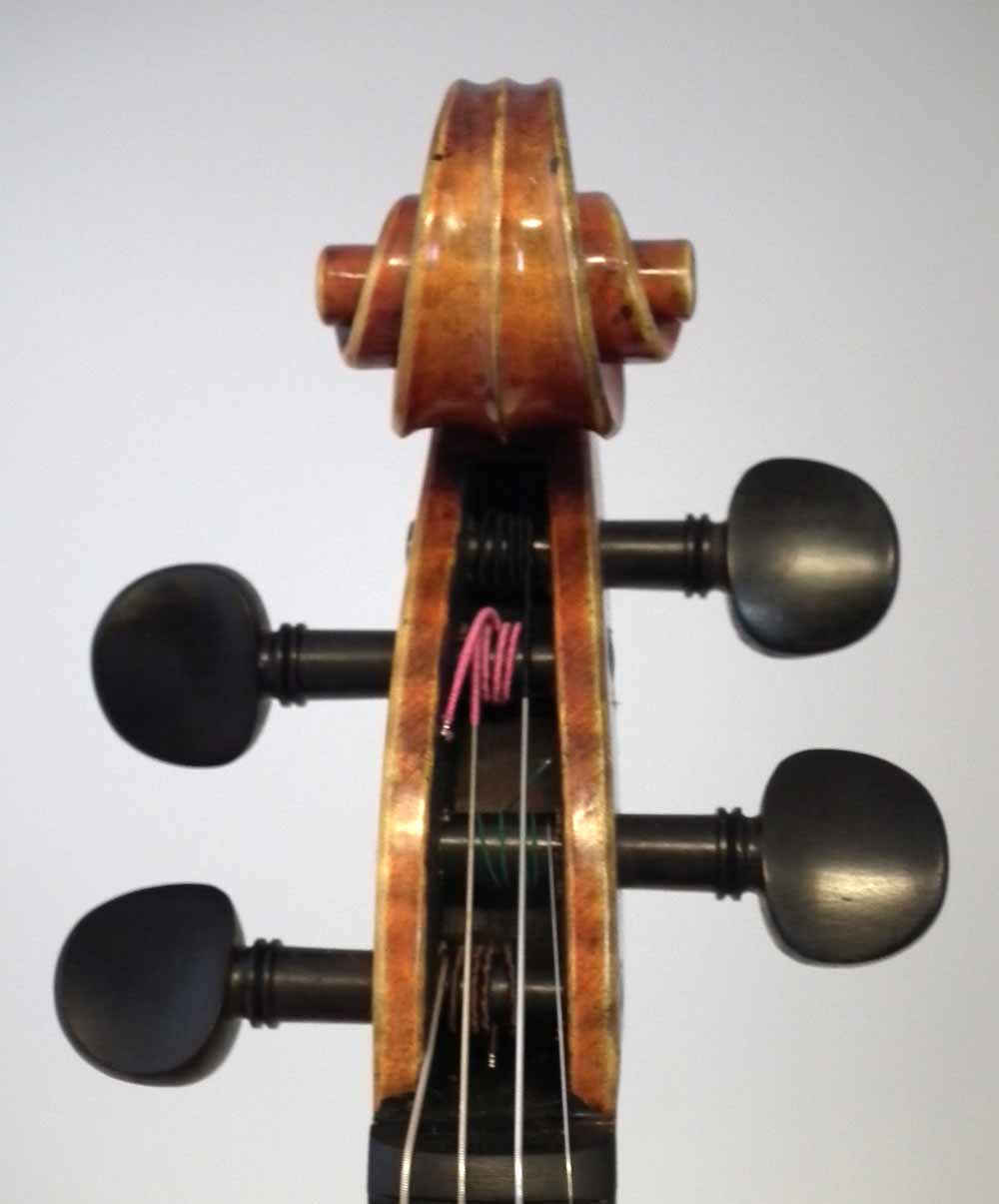 Liu Xi workshops Violin, with two piece lightly flamed back and aged golden orange varnish, with two - Image 6 of 12