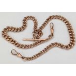 9ct gold graduated double Albert chain with T-bar, length 46cm overall gross weight 63.3g.