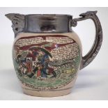 1812 Russian Defeat of the French commemorative jug, printed with a cartoon print of Napoleon titled