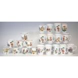 Seven Shelley Mabel Lucie Attwell mugs, two beakers and eleven tall beakers with handles,