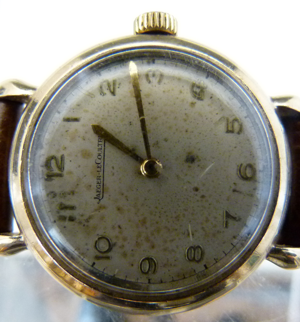 Jaeger-LeCoultre 9ct gold man's wristwatch, Dennison case Birmingham 1952, off white Arabic dial ( - Image 5 of 6