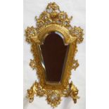 German or French gilded cast iron rococo style girandole wall mirror with a bevelled plate, No 5802,